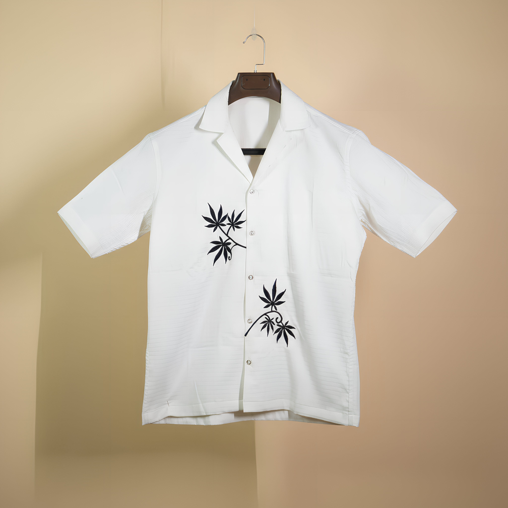 Indo leaf White Half Sleeve Shirt