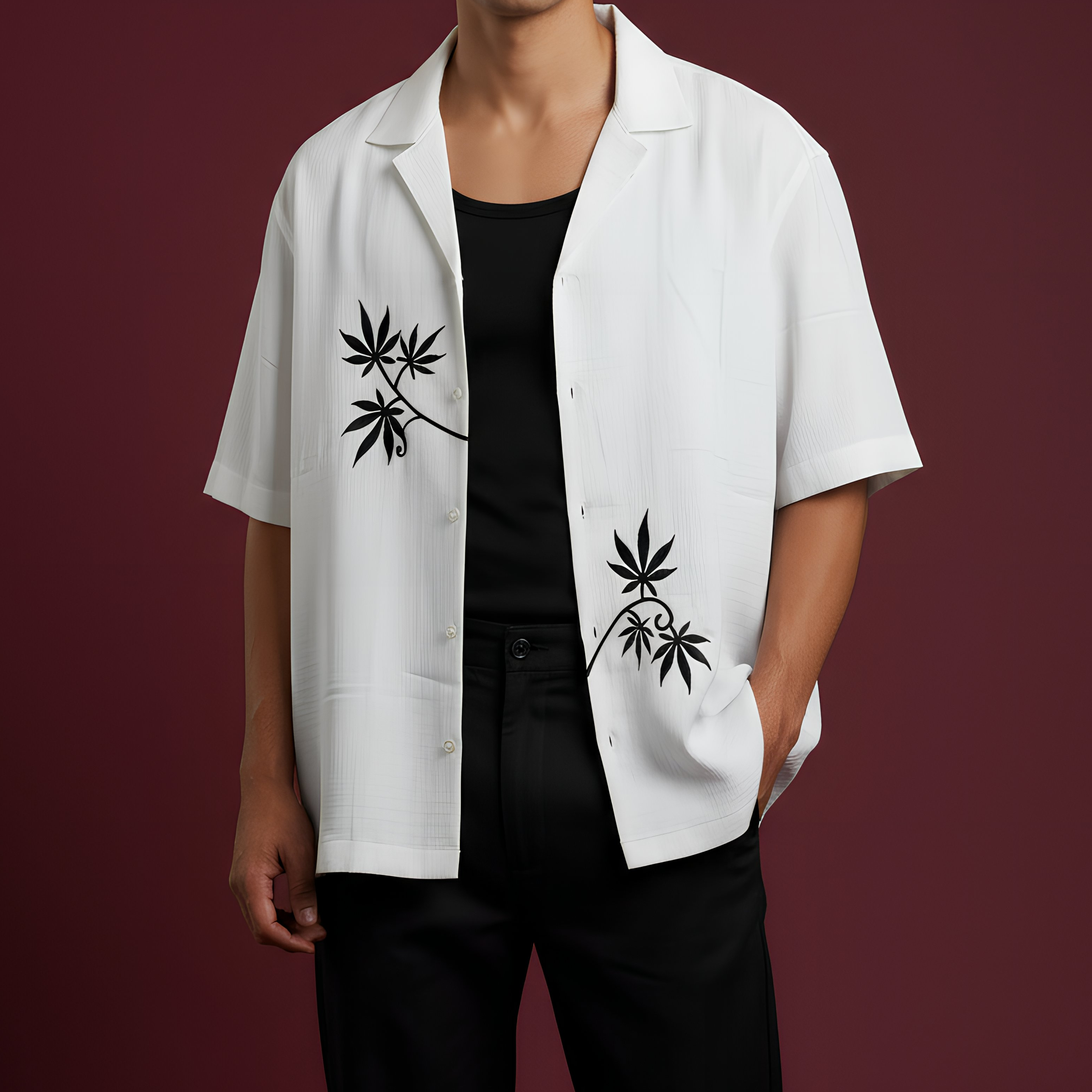 Indo leaf White Half Sleeve Shirt