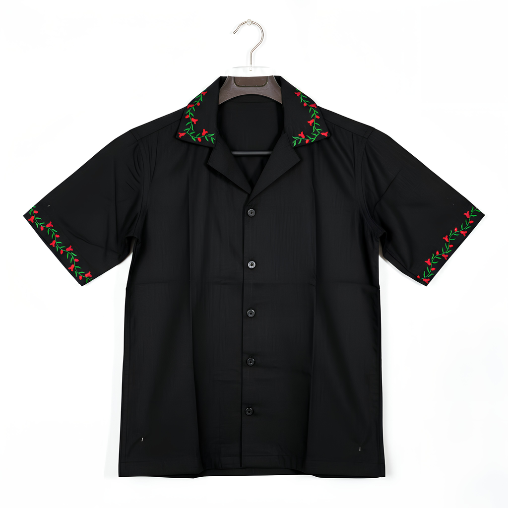 Black Rose Loose Fit Half Sleeve Shirt